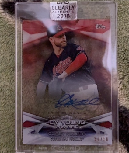2018 Topps Clearly Authentic Corey Kluber Award Winners #MLBAA-CK — front