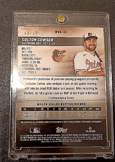 2024 Topps Stadium Club #RDVA-CC Colton Cowser Rookie Design Variation Auto — back