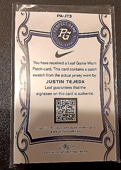 2018 Leaf Perfect Game #PA-JT3 Justin Tejeda — back