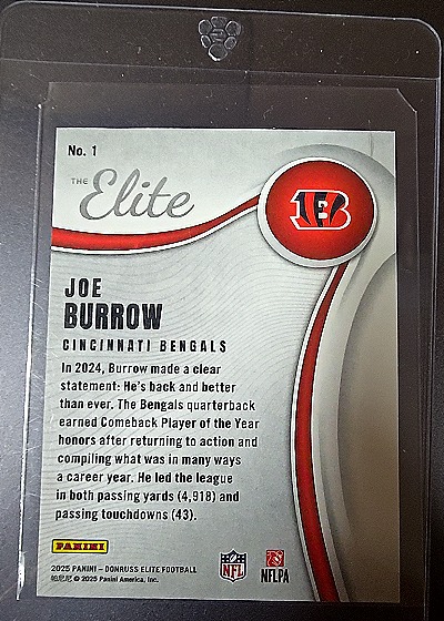 2025 Panini Donruss Elite #1 Joe Burrow — back