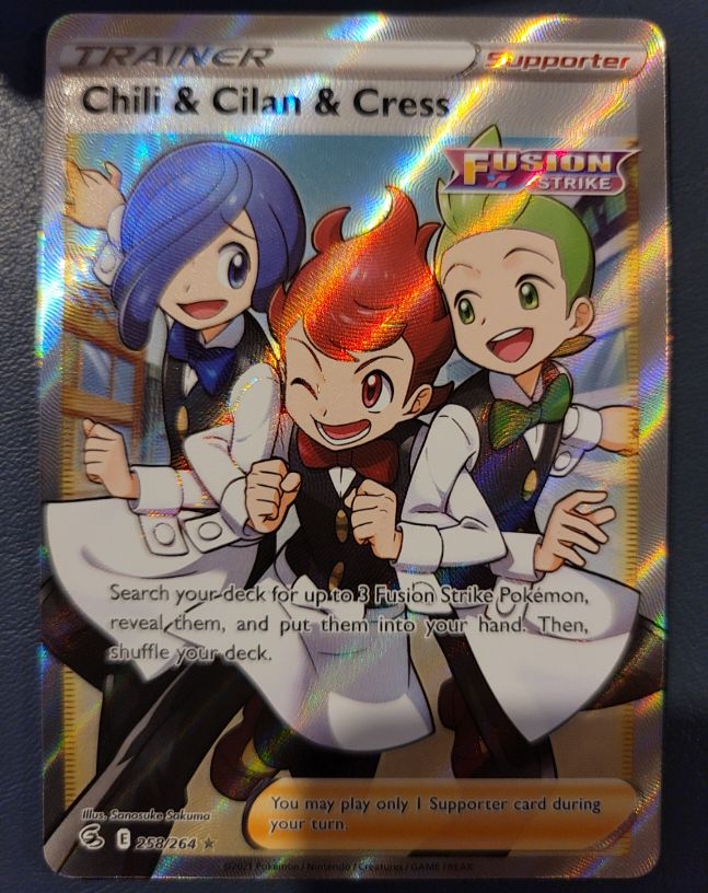 2021 Pokémon TCG Fusion Strike #258 Chili & Cilan & Cress — front