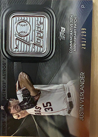 2021 Topps Update #T70P-JV Justin Verlander Topps Anniversary Logo Patch Blue — front