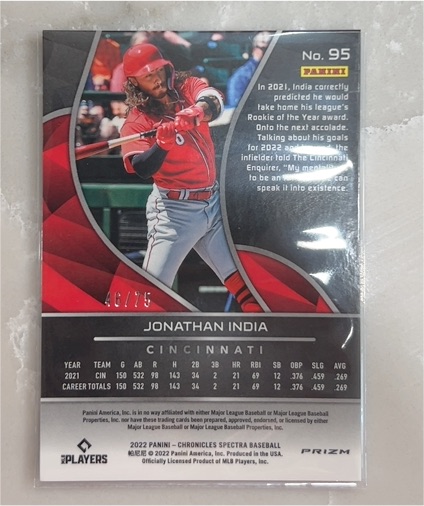2022 Panini Chronicles Spectra #95 Jonathan India — front