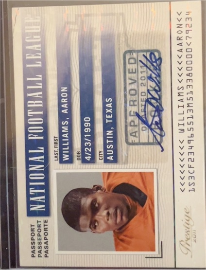 2011 Panini Prestige NFL Passport Autographs Aaron Williams — front
