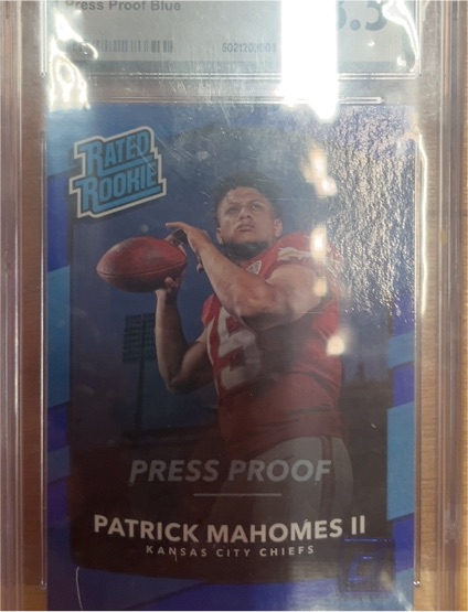 2017 Panini Donruss #327 Patrick Mahomes II Rated Rookie Blue Press Proof — front