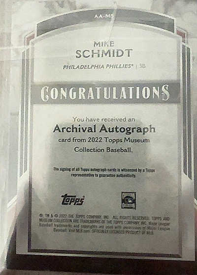 2022 Topps Museum Collection Archival Autographs #AA-MS Mike Schmidt — back