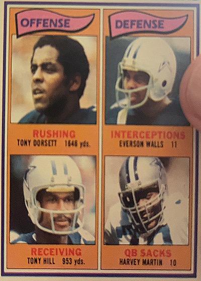 1982 Topps #307 Tony Dorsett / Everson Walls / Tony Hill / Harvey Martin — front