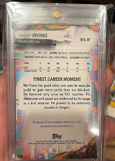 2024 Topps Finest Rookie Finest Autographs #RFA-M Bucky Irving — back