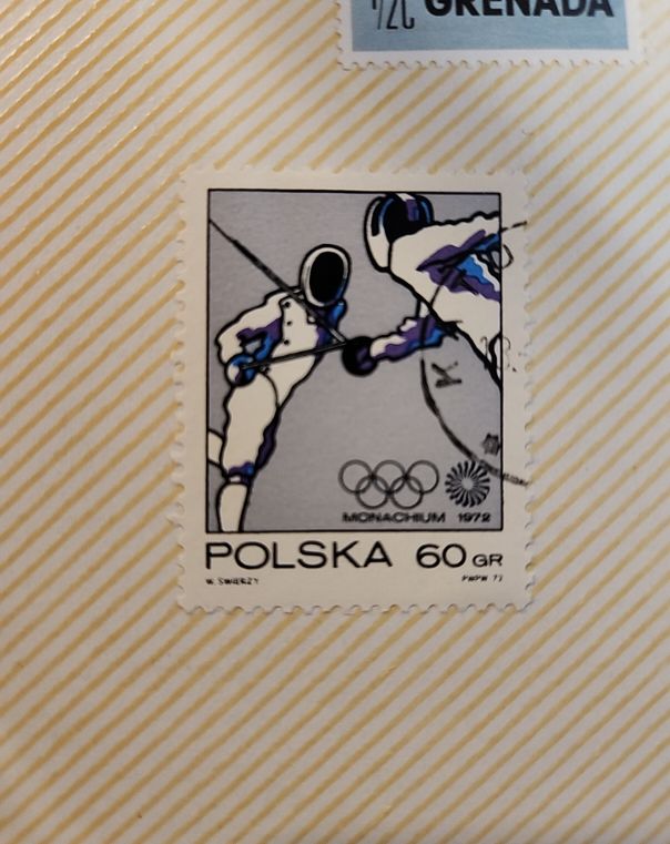1972 Polska Olympic Games Munich Fencing Stamp — front
