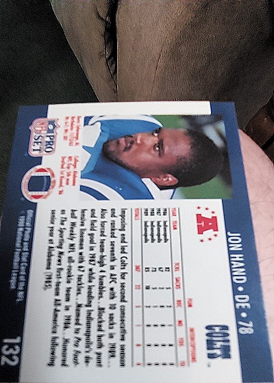 1990 Pro Set #132 Jon Hand — back