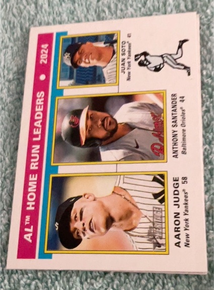 2025 Topps Heritage #194 AL Home Run Leaders Aaron Judge / Juan Soto / Anthony Santander — front