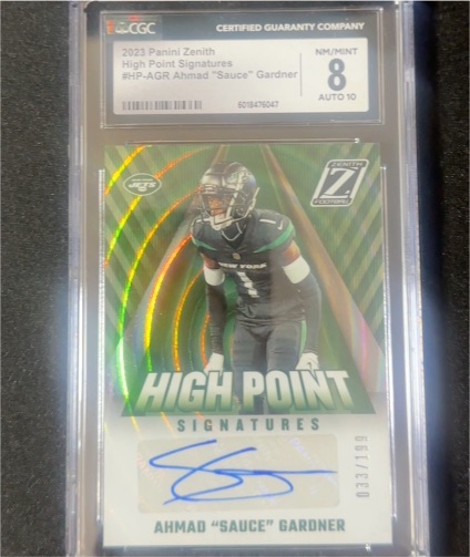 2023 Panini Zenith High Point Signatures #HP-AGR Ahmad "Sauce" Gardner — front