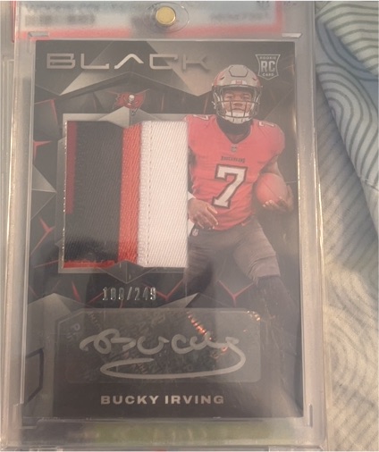2024 Panini Black #226 Bucky Irving Rookie Patch Autograph — front