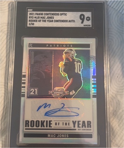 2021 Panini Contenders Optic #RYC-MJO Mac Jones Rookie of the Year Contender Auto — front