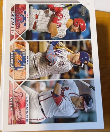 2023 Topps #178 NL HRs Leaders (Kyle Schwarber / Pete Alonso / Austin Riley) — front
