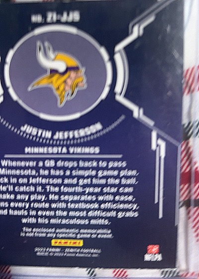 2023 Panini Zenith #ZI-JJS Justin Jefferson Zoned In — back