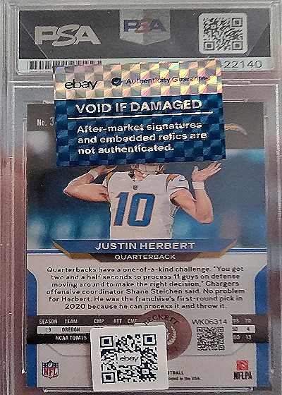 2020 Panini Prizm #325 Justin Herbert — back