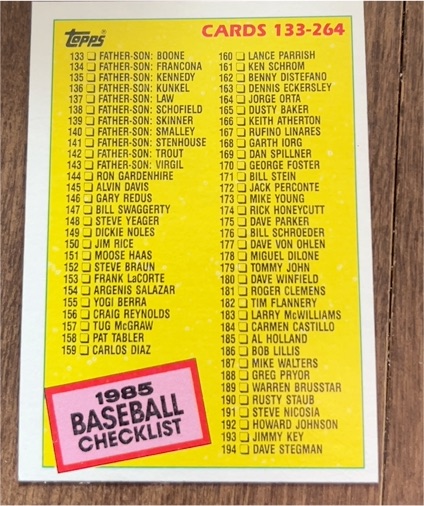 1985 Topps #261 Checklist Cards 133-264 — front