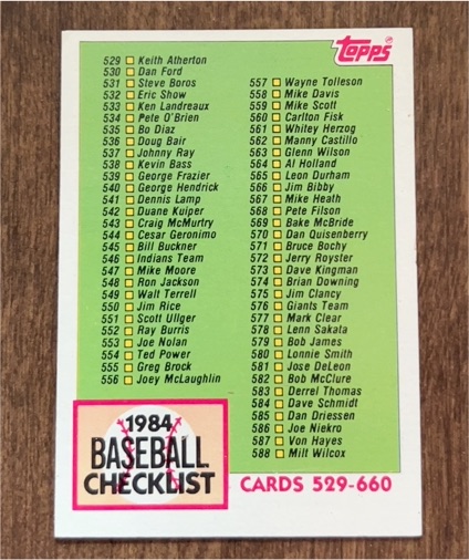 1984 Topps #646 Checklist: 529-660 — front