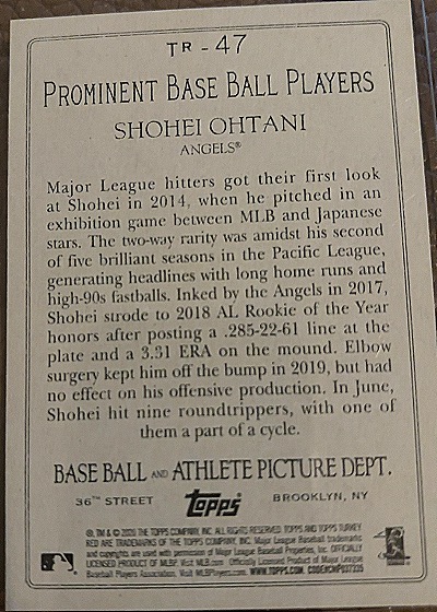 2018 Topps Prominent Baseball Players TR-47 Shohei Ohtani — front