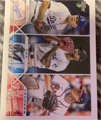 2023 Topps Series 1 #211 NL ERA Leaders Julio Urias / Sandy Alcantara / Max Fried — front