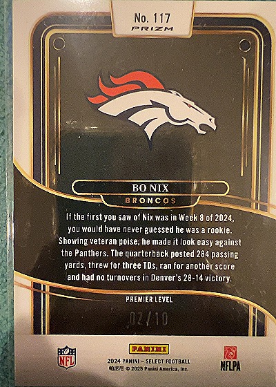 2024 Panini Select #117 Bo Nix — back