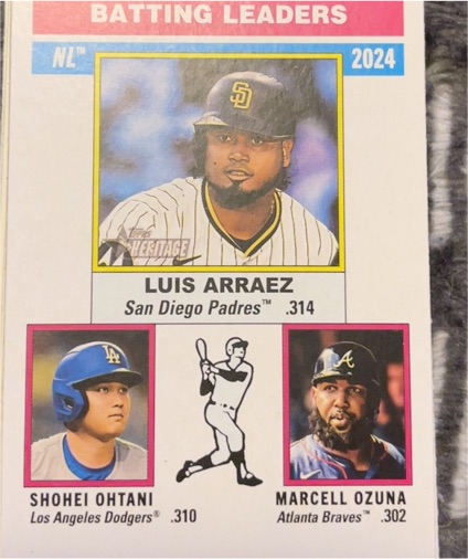 2025 Topps Heritage #191 Luis Arraez / Marcell Ozuna / Shohei Ohtani — front