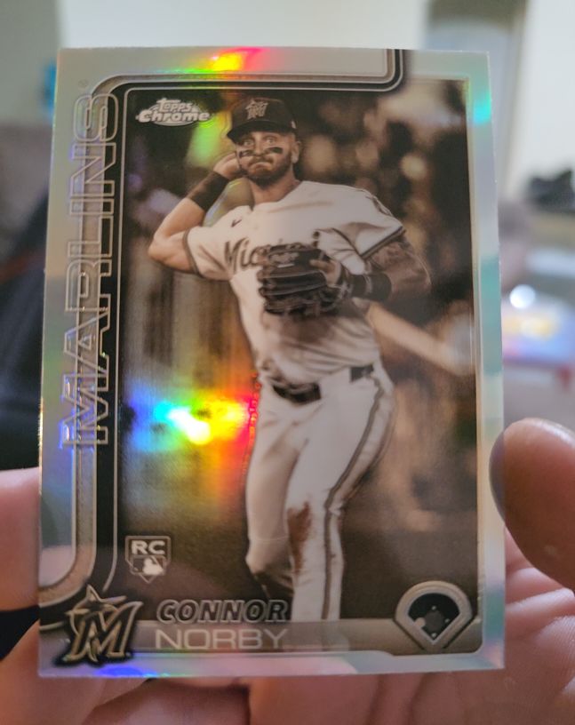 2025 Topps Chrome #199 Connor Norby RC Rookie Sepia Refractor Miami Marlins — front