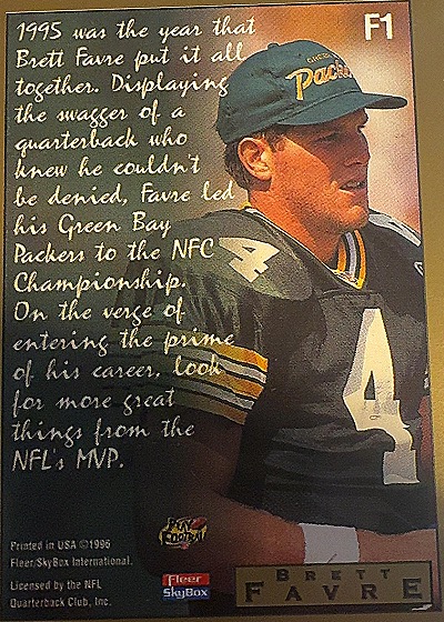 1996 Fleer SkyBox Football #F1 Brett Favre — back