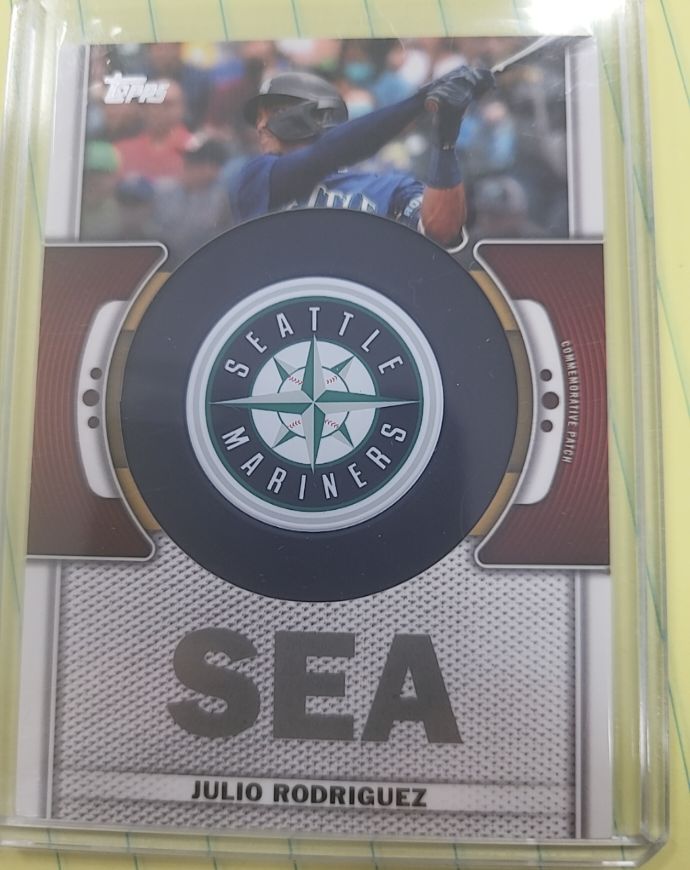 2023 Topps Series 1 Commemorative Team Logo Patch Relic #TLP-JR Julio Rodriguez — front
