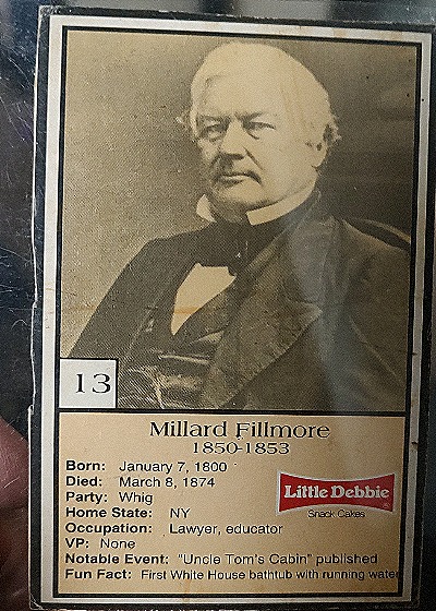 1992 Little Debbie Presidents #13 Millard Fillmore — front