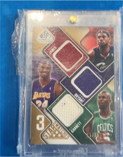 2009-10 SP Game Used 3 Star Swatches #3 LeBron James Kobe Bryant Kevin Garnett — front