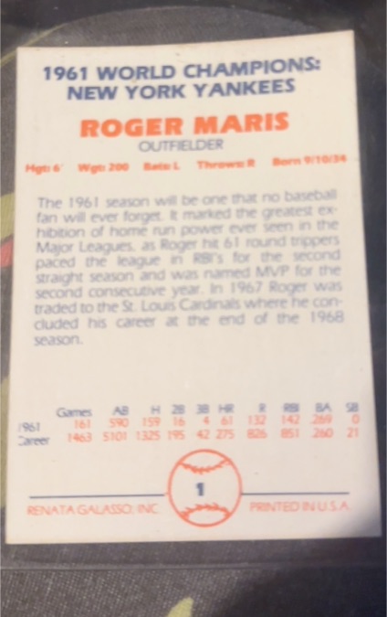 1961 Topps #1 Roger Maris — front