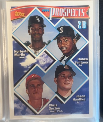 1994 Topps #527 2B Prospects Norberto Martin Ruben Santana Jason Hardtke Chris Sexton — front