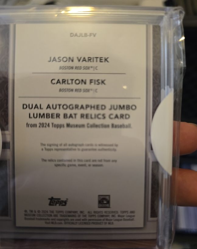 2024 Topps Museum Collection Dual Autographed Jumbo Lumber Bat Relics Card Jason Varitek Carlton Fisk — front