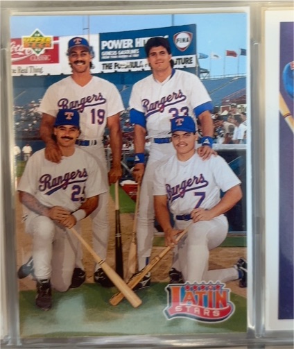 1993 Upper Deck #52 Latin Stars Juan Gonzalez Jose Canseco Ivan Rodriguez Rafael Palmeiro — front
