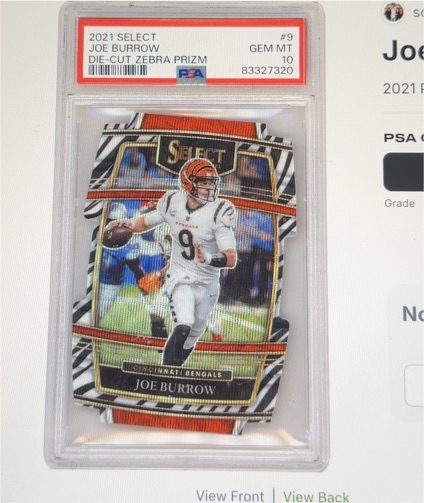 2021 Select #9 Joe Burrow Die-Cut Zebra Prizm — front