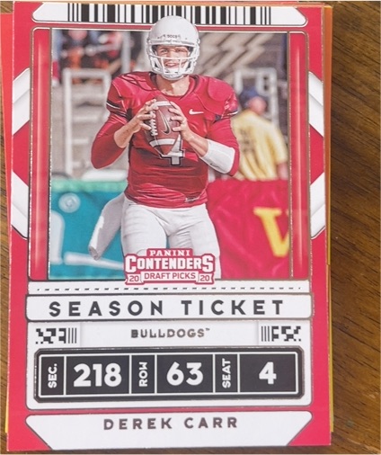2020 Panini Contenders Draft Picks Season Ticket #29 Derek Carr — front