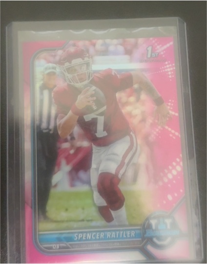 2022 Bowman University #28 Spencer Rattler 1st Bowman Pink Refractor — front