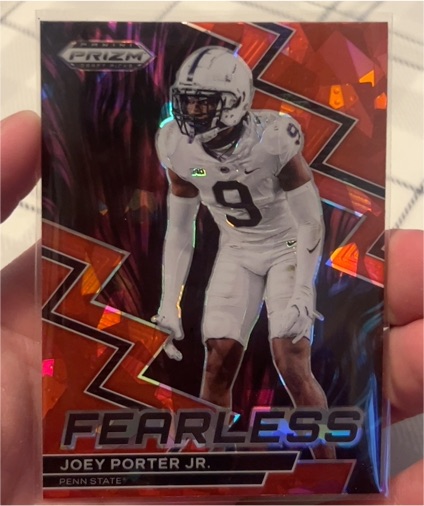 2023 Panini Prizm Draft Picks #F-9 Joey Porter Jr. Fearless Red Ice — front