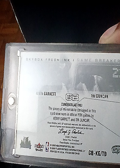 2004-05 Skybox Fresh Ink Game Breakers #GB-KG/TD Kevin Garnett / Tim Duncan — back