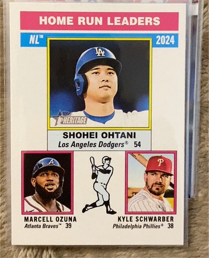2025 Topps Heritage #193 NL Home Run Leaders Shohei Ohtani / Ozuna / Schwarber — front