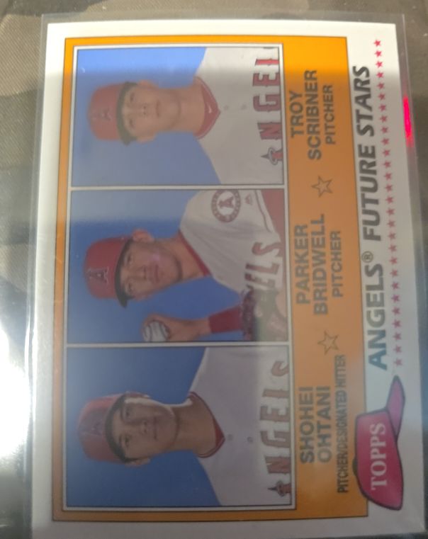 2018 Topps Archives 1981 Future Stars Trios #FS-LAA Troy Scribner / Parker Bridwell / Shohei Ohtani — front