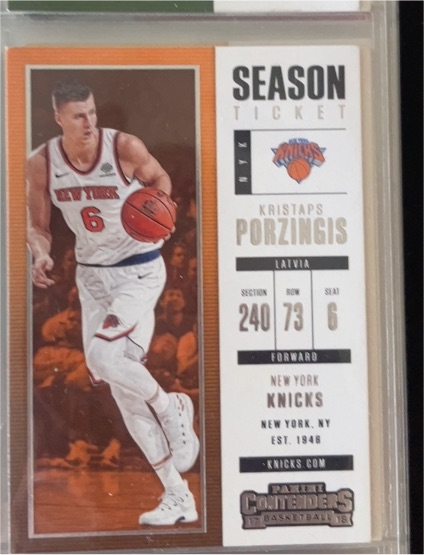 2017-18 Panini Contenders Season Ticket #14 Kristaps Porzingis — front