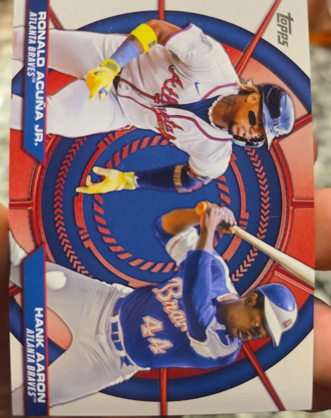 2025 Topps Series 2 #DD-16 Ronald Acuna Jr. & Hank Aaron Dynamic Duos — front