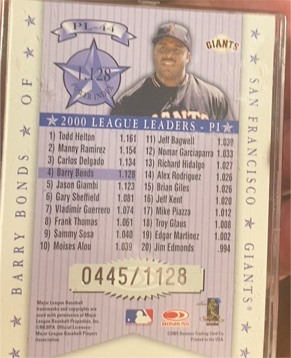 2001 Donruss Production Line #PL-44 Barry Bonds — front