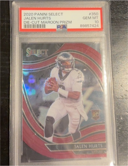 2020 Panini Select #350 Jalen Hurts Die-Cut Maroon Prizm Rookie Card — front