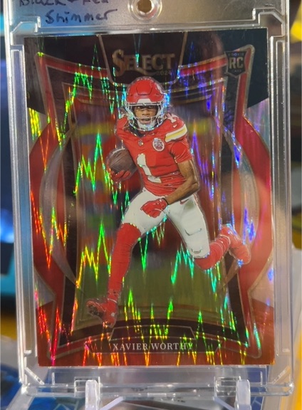 2024 Panini Select #32 Xavier Worthy Rookie Red & Blue Shock Prizm RC — front