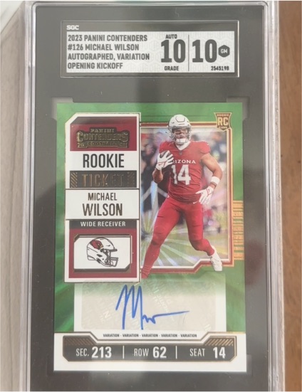 2023 Panini Contenders #126 Michael Wilson Rookie Ticket Variation Opening Kickoff Auto — front
