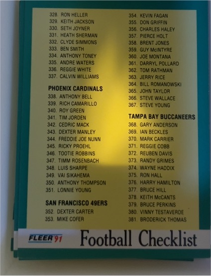 1991 Fleer Football Checklist #432 — front